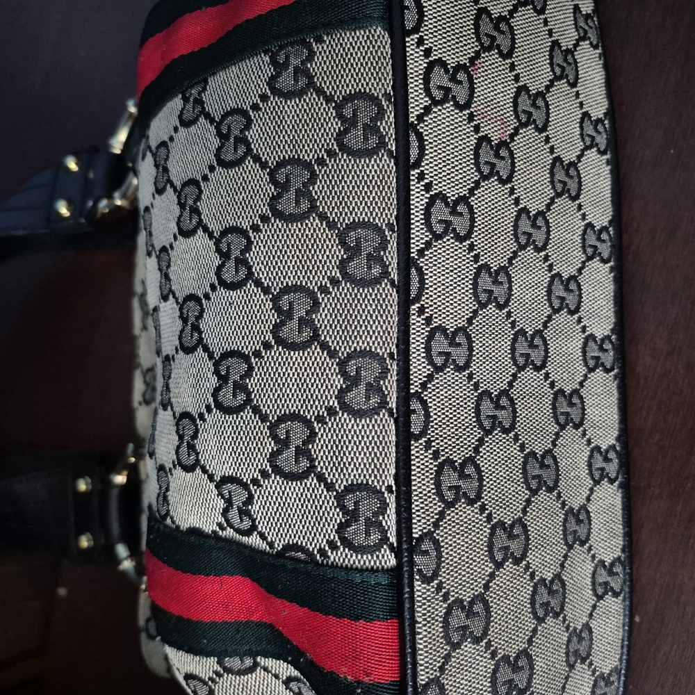 Gucci Monogram Canvas Bag with Red and Green Stripes